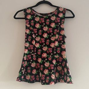Rose printed black peplum top